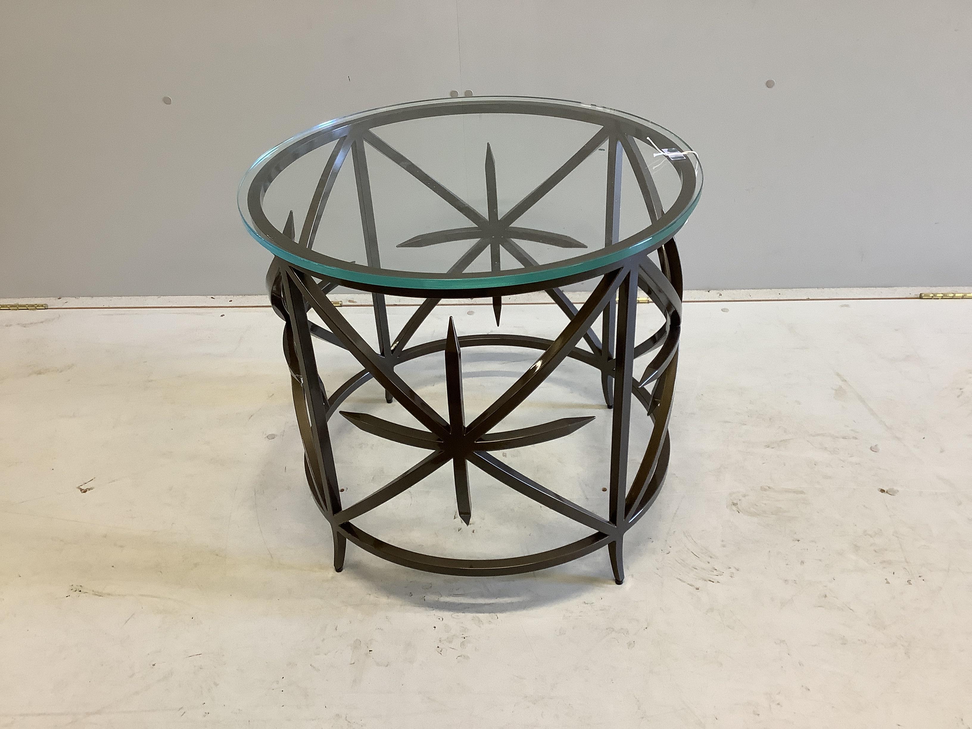 A circular Decca Furniture bronze and glass round side table, diameter 60cm, height 55cm